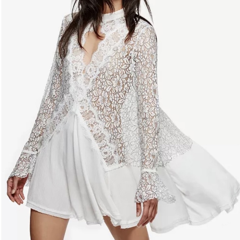 Free People white long sleeve lace dress